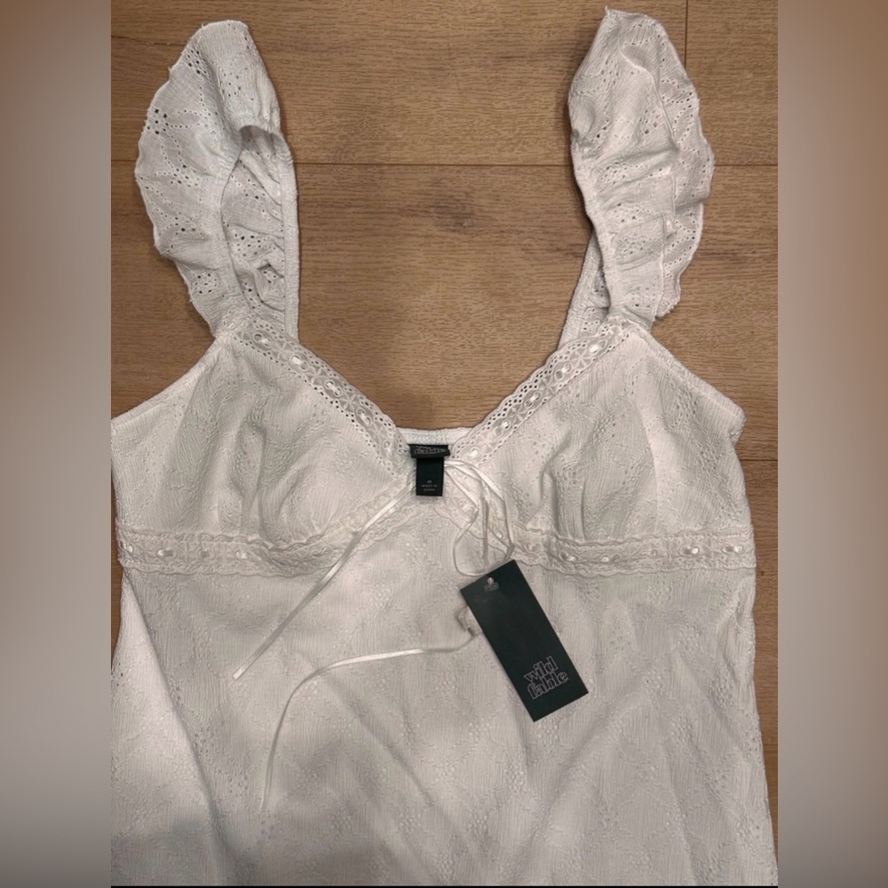 NWT Wild Fable White Eyelet Babydoll Dress Cottagecore Coquette Medium - Picture 5 of 13